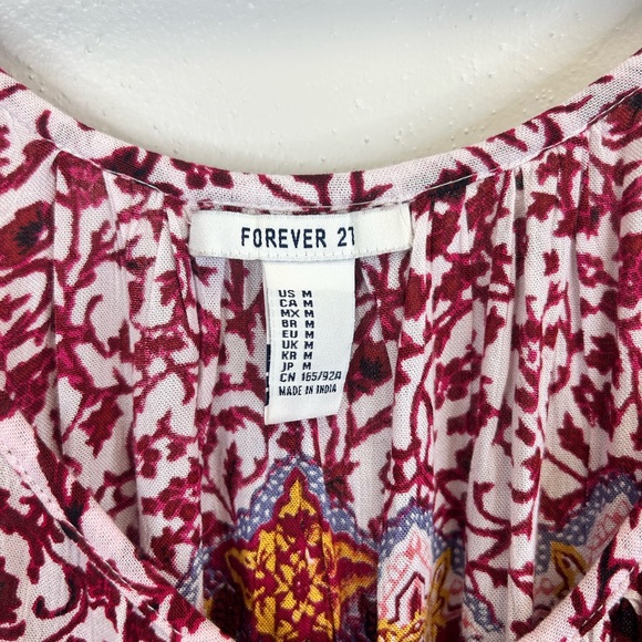 Forever 21 Burgundy Blue Floral Maxi Dress Womens M Boho Hippie Festival Summer - Picture 6 of 14